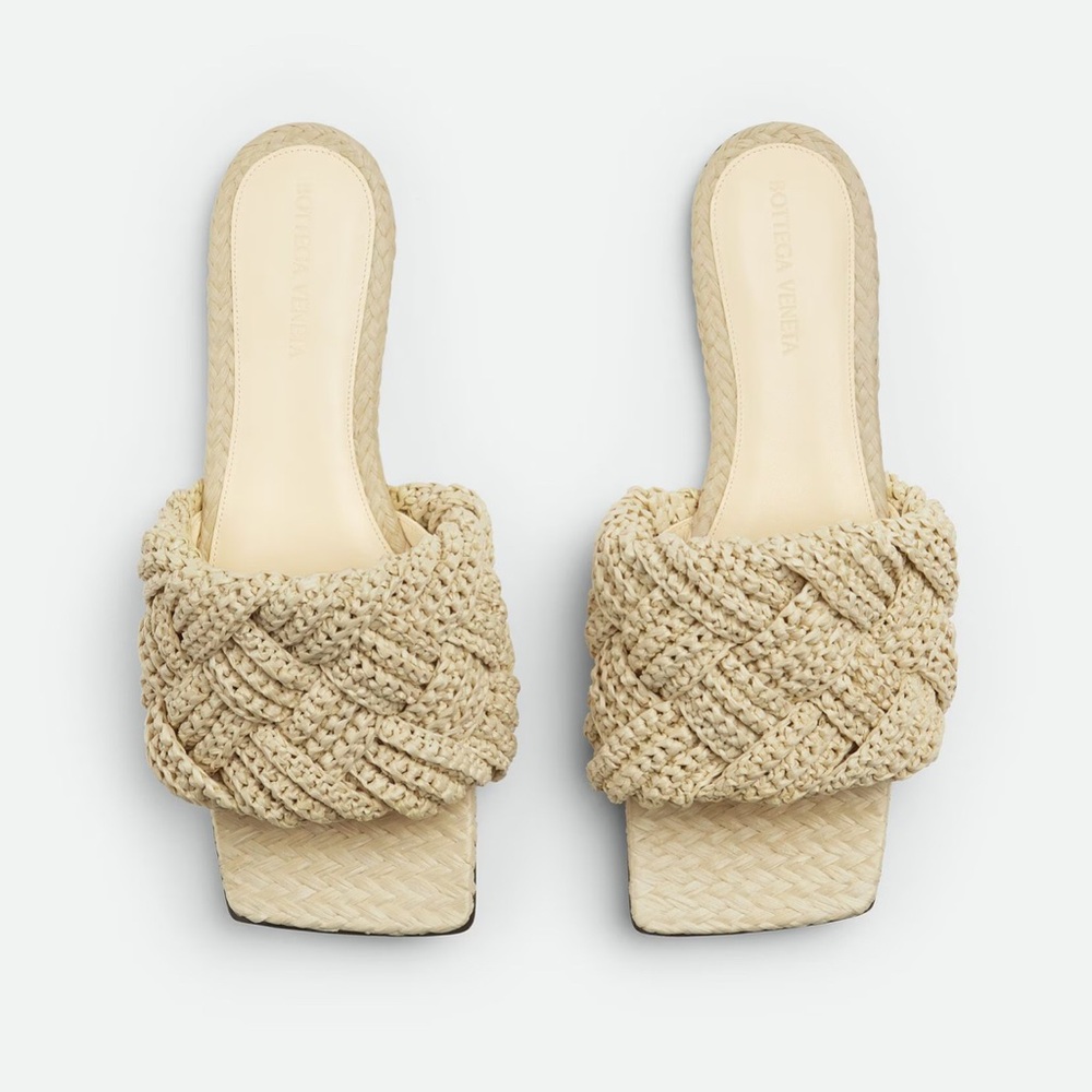 Bottega Veneta Lido Flat Sandal with 
Intrecciato Raffia in White
